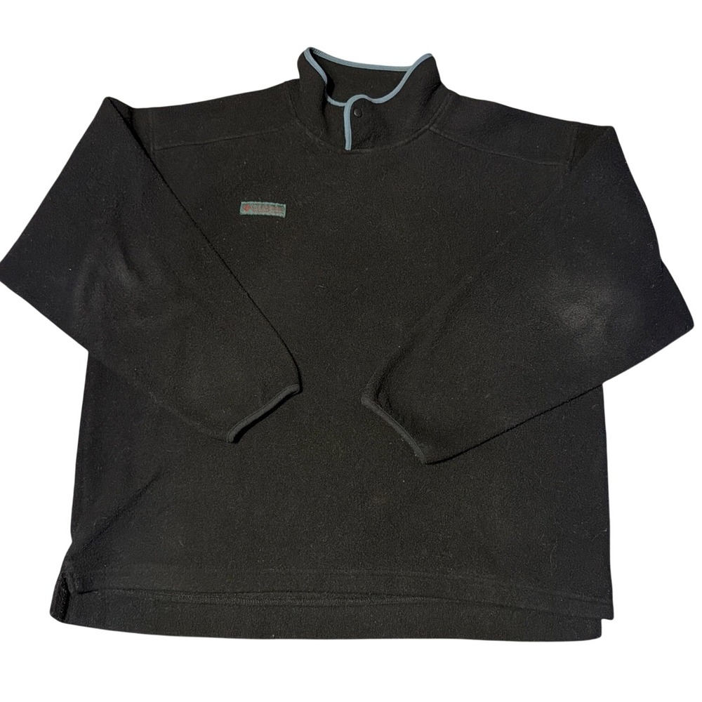 Columbia Fleece Pullover Mens Large Black Snap Neck Mock Neck Vintage Style